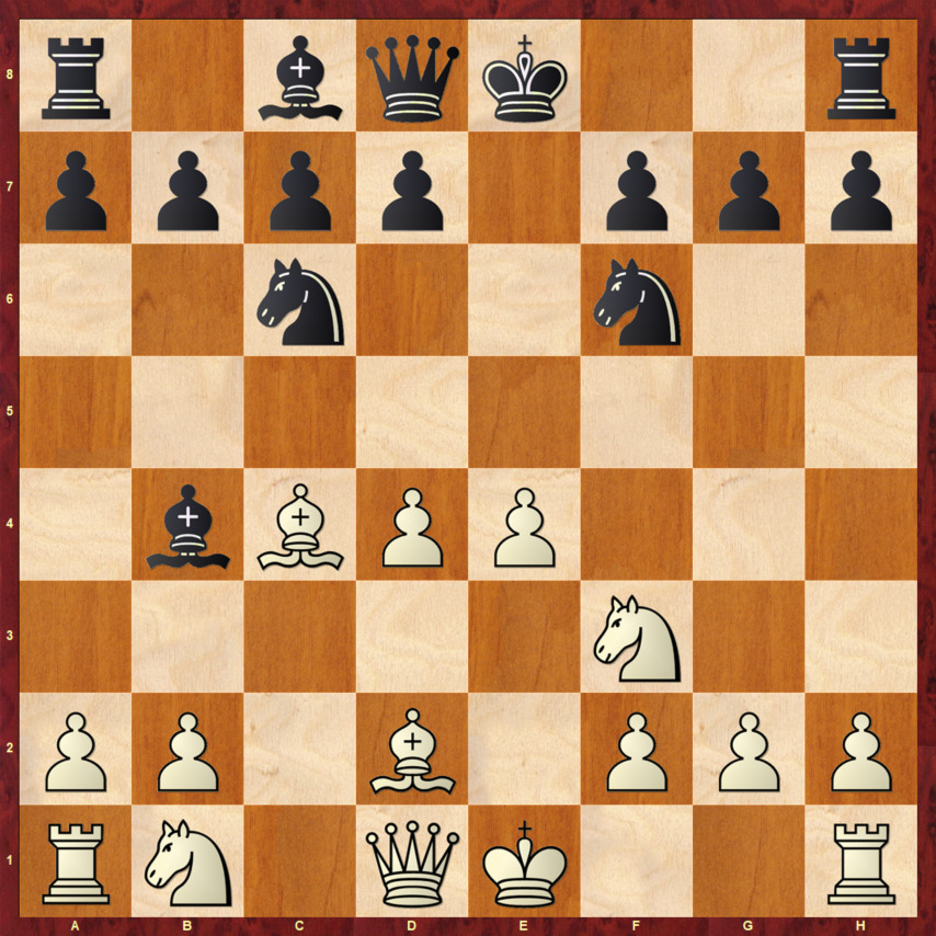 Диаграмма 11 (Итальянская партия) Диаграмма 11 - Вариант 1.e4 e5 2.Kf3 Kc6 3.Cc4 Cc5 4.c3 Kf6 5.d4 ed 6.cd Cb4+ 7.Cd2