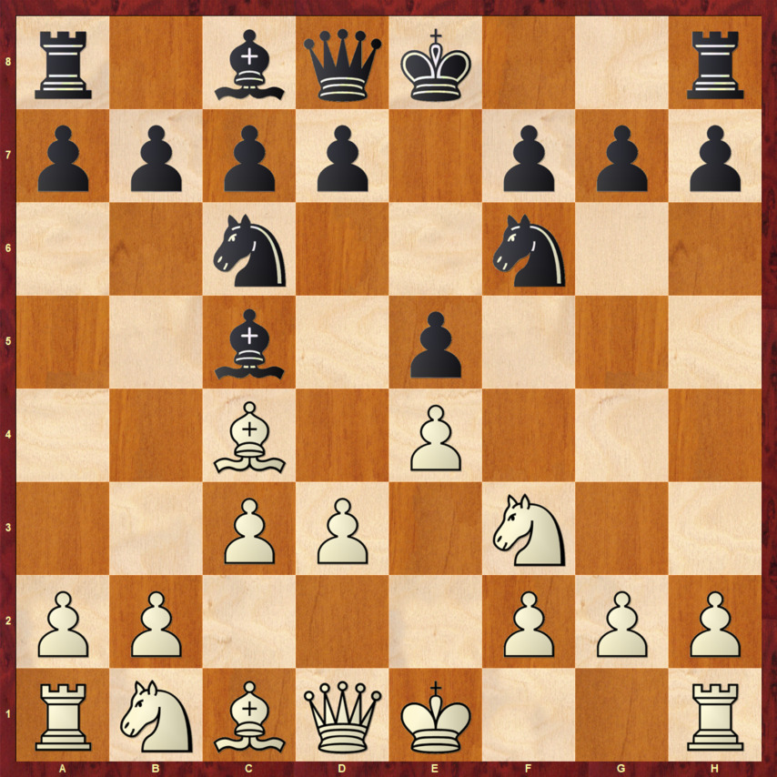 Диаграмма 13 (Итальянская партия) Диаграмма 13 - Вариант 1.e4 e5 2.Kf3 Kc6 3.Cc4 Cc5 4.c3 Kf6 5.d3