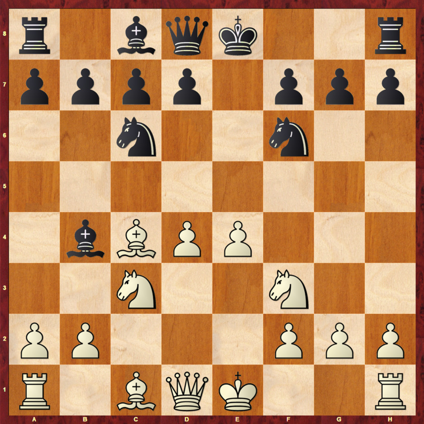 Диаграмма 7 (Итальянская партия) Диаграмма 7 - Вариант 1.e4 e5 2.Kf3 Kc6 3.Cc4 Cc5 4.c3 Kf6 5.d4 ed 6.cd Cb4+ 7.Kc3